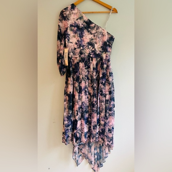 Kay Unger Dress NWT Size 8 Kaylee Floral One Shoulder Ruffle Midi Dress - Picture 10 of 15
